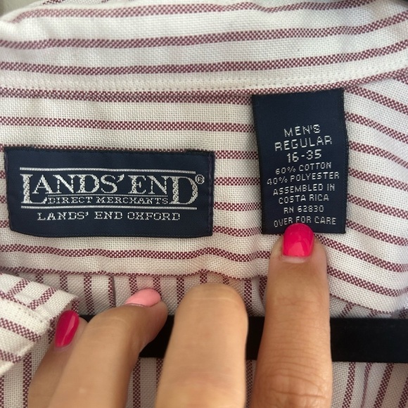 Lands’ End Men’s Oxford Stripe Button Down Shirt | Size 16-35 | White & Burgundy - Picture 2 of 4